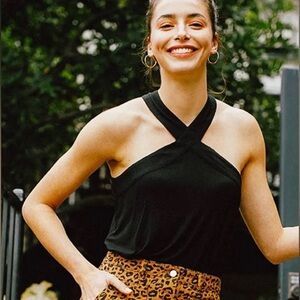 MittoShop Women’s Soft Black Flowy Crisscross Halter Top Size Small